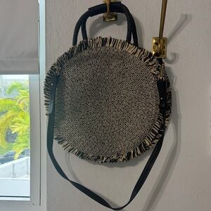 Zara Black and Cream Round Shoulder Bag